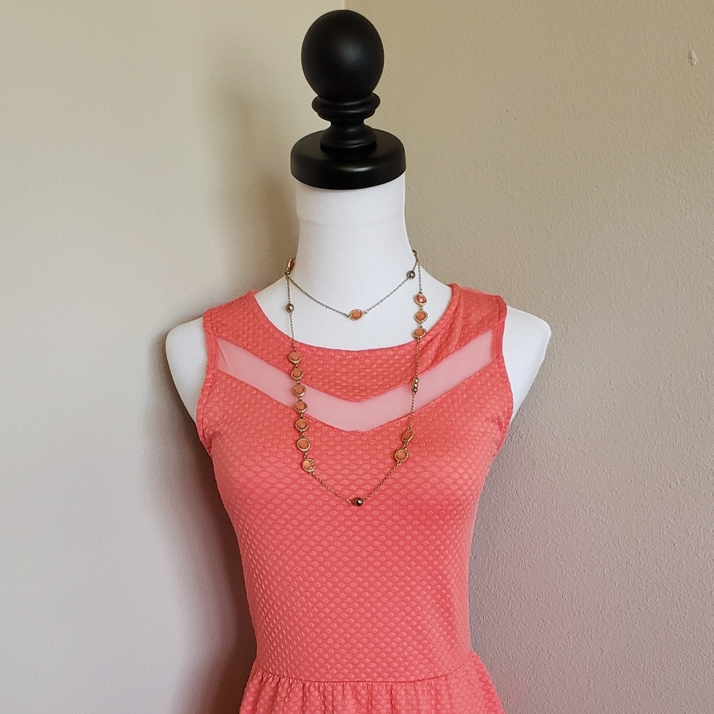 Xhilaration Coral Pink Mesh Yoke Mini Dress - Picture 2 of 8